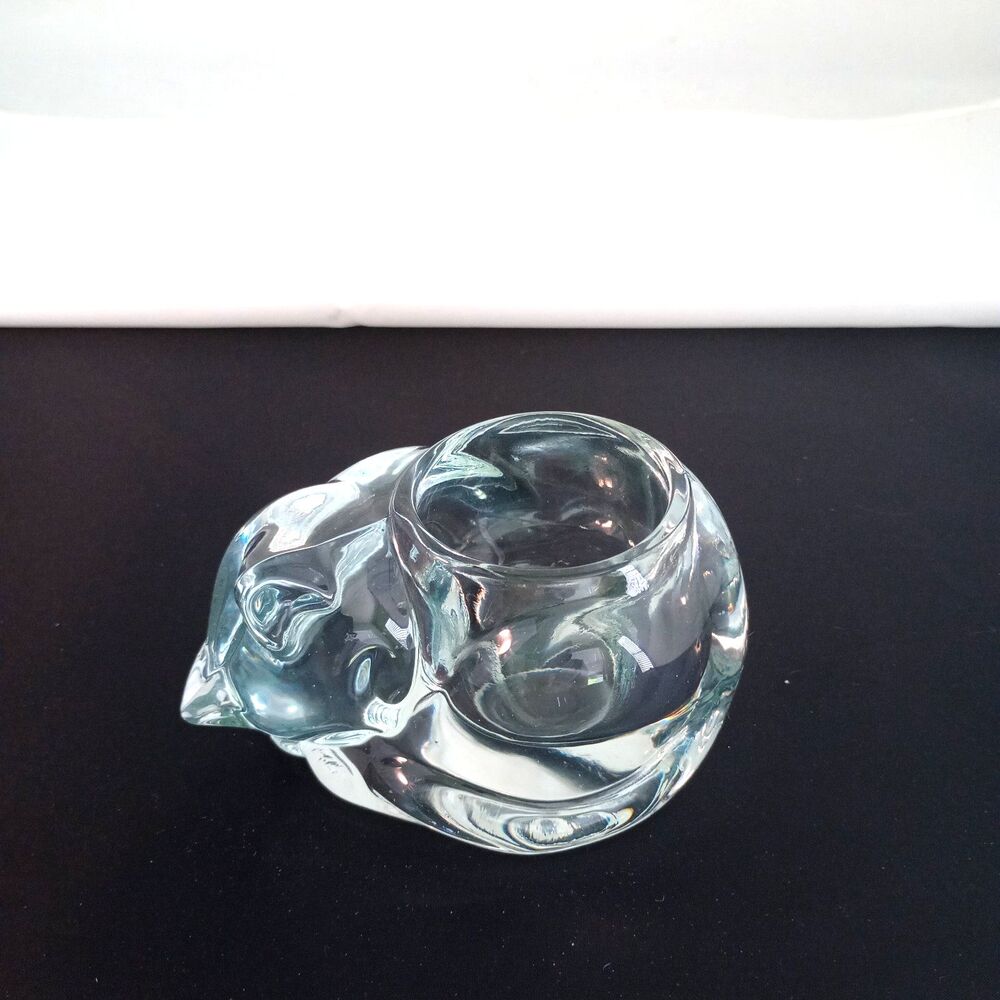 Crystal Sleeping Cat Figurine Glass Kitty Candle Holder Paperweight
